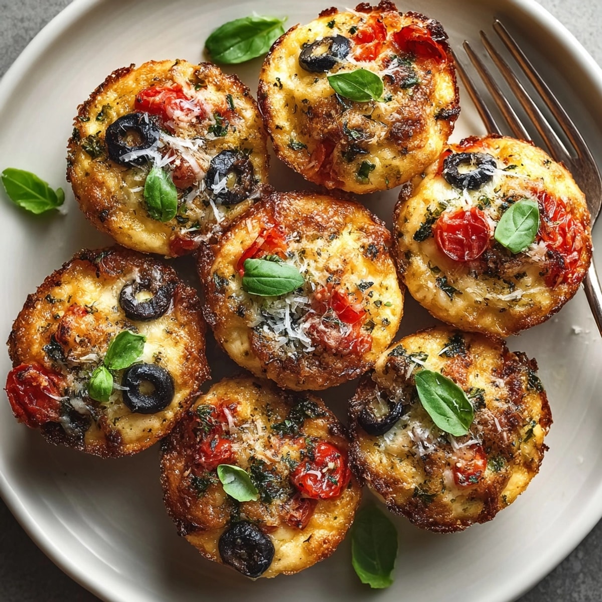 Cheesy Mini Pizza Muffins Bites served warm on a platter, perfect for snacking.