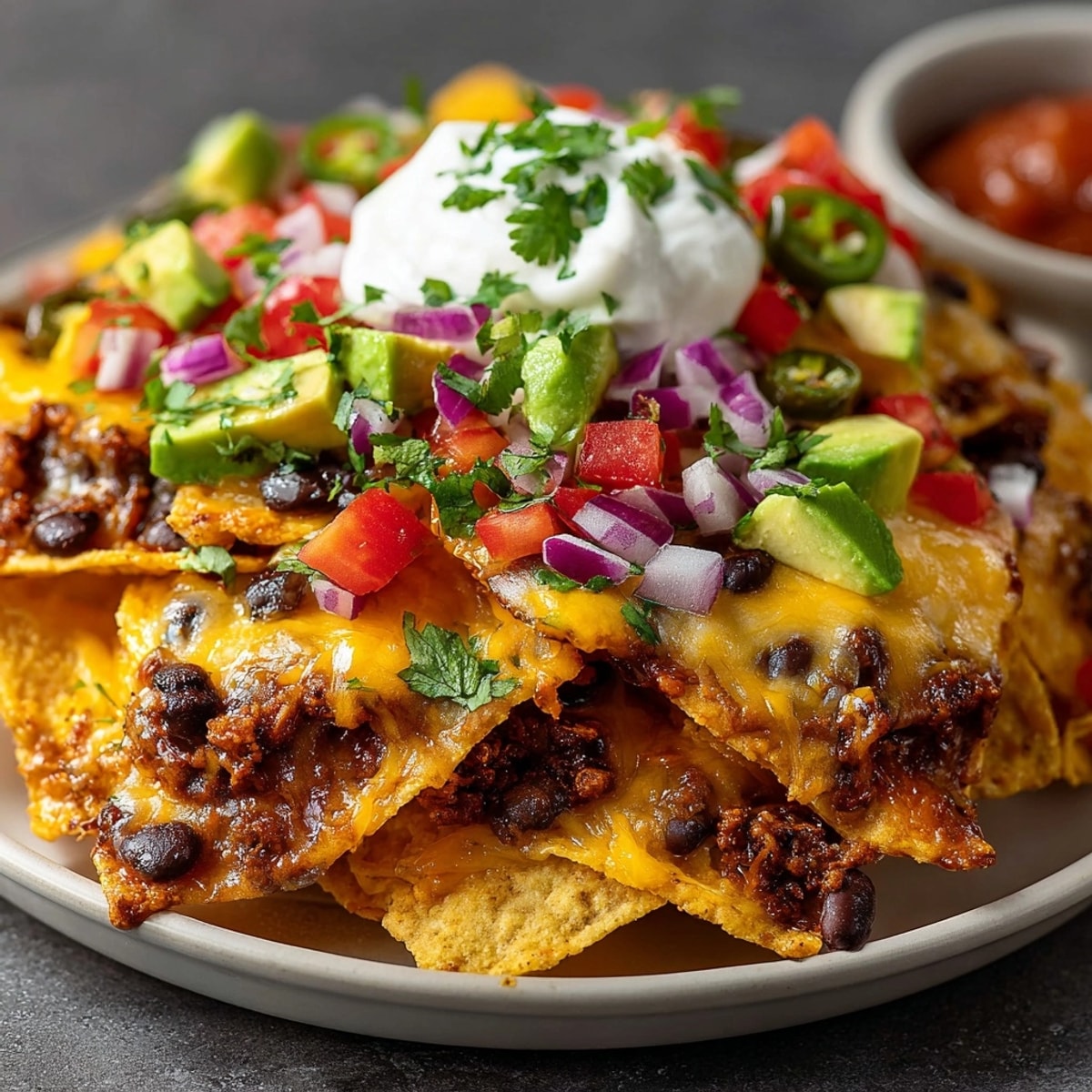 A loaded Chaos Nacho Party Board, overflowing with melted cheese, fresh toppings, and pretzel "confetti".