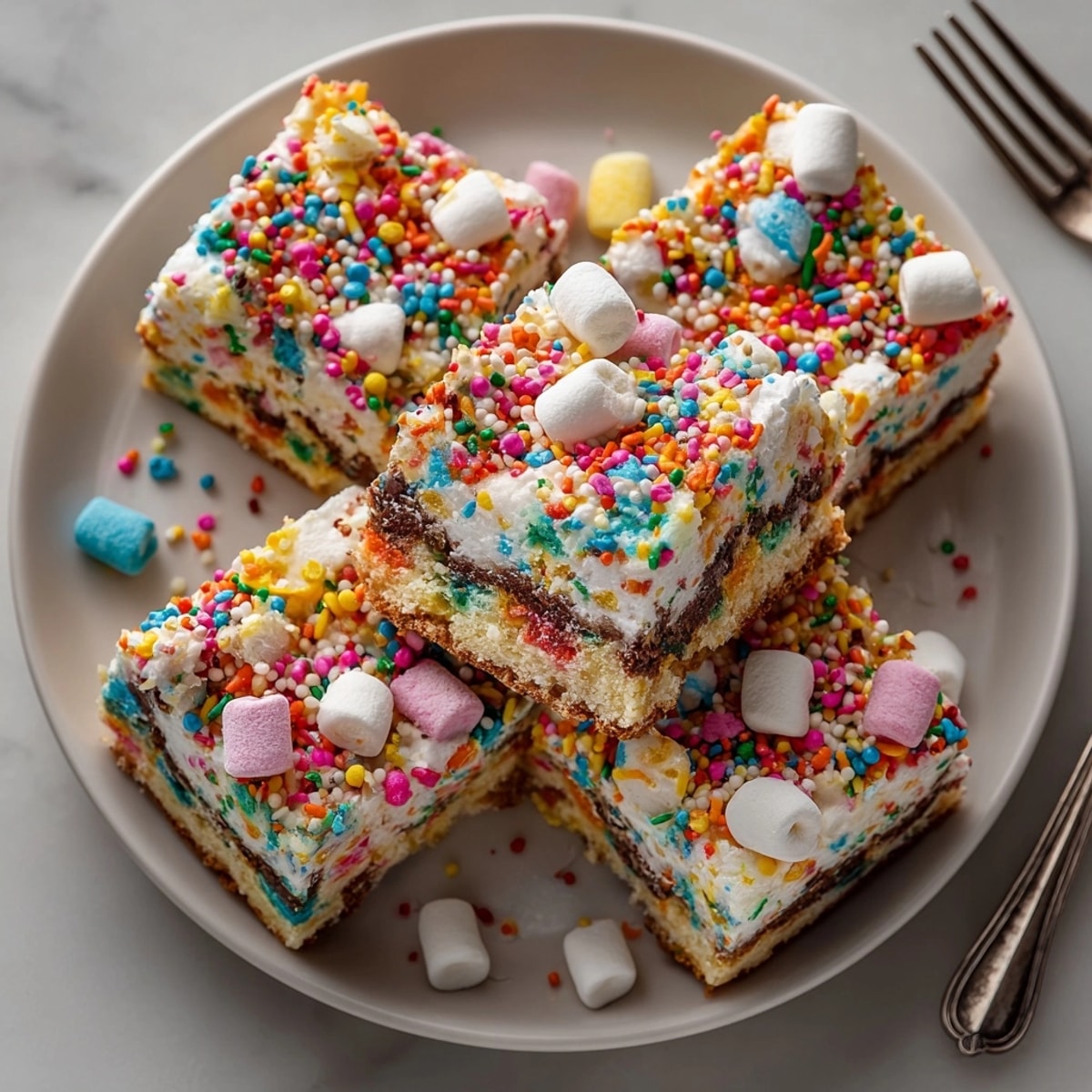Enjoy chewy Chaos Cake Confetti Landslide Bars, loaded with sprinkles, perfect for a festive, easy dessert.