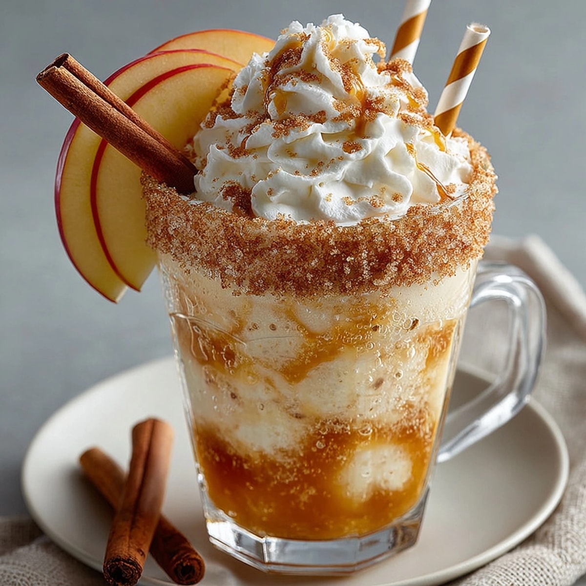 Creamy Cream Soda Spiced Apple Float, rich vanilla ice cream and spiced apple cider, ready to drink.