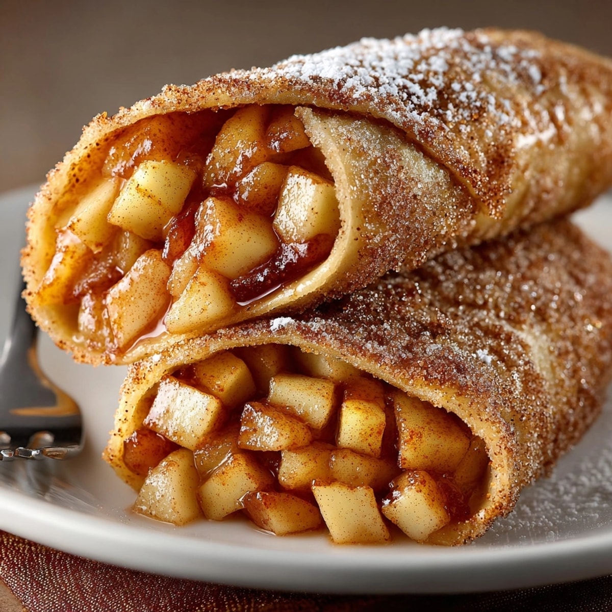 Golden, crispy Fall Cinnamon Sugar Dessert Wraps, filled with warm apples and coated in sweet cinnamon.