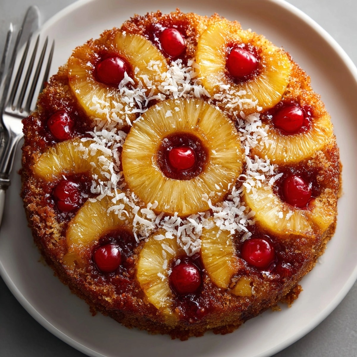 Imagine layers of flavor: buttery cake, sweet pineapple, and a bite of cherry in this Tropical Pineapple Upside Down Cake.