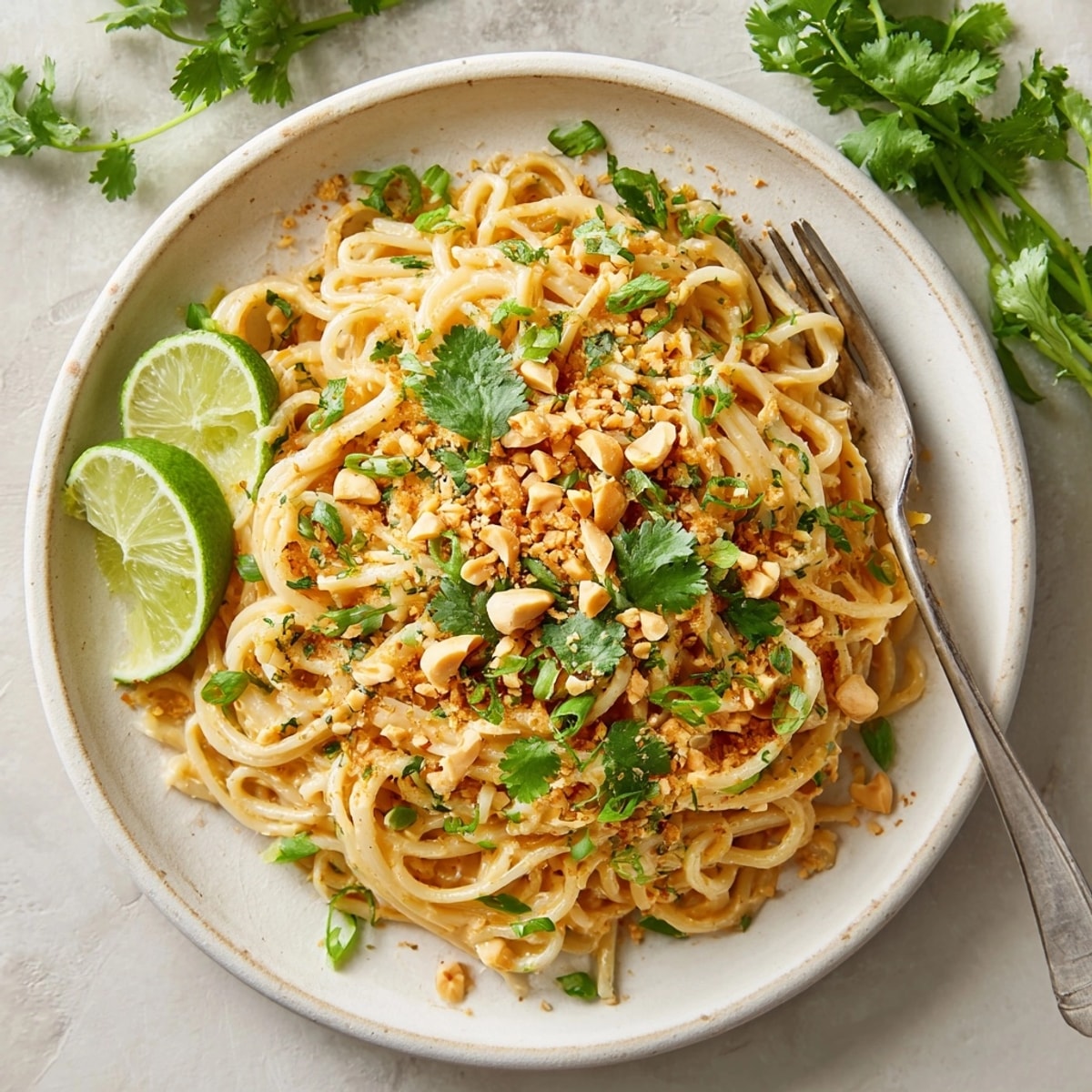 Quick and easy 10-Minute Peanut Noodles served with vibrant spring onions and sesame seeds