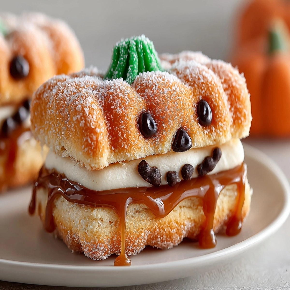 Golden brown Caramel-Filled Jack-o'-Lantern Cookies, a delightful homemade Halloween dessert for sharing.