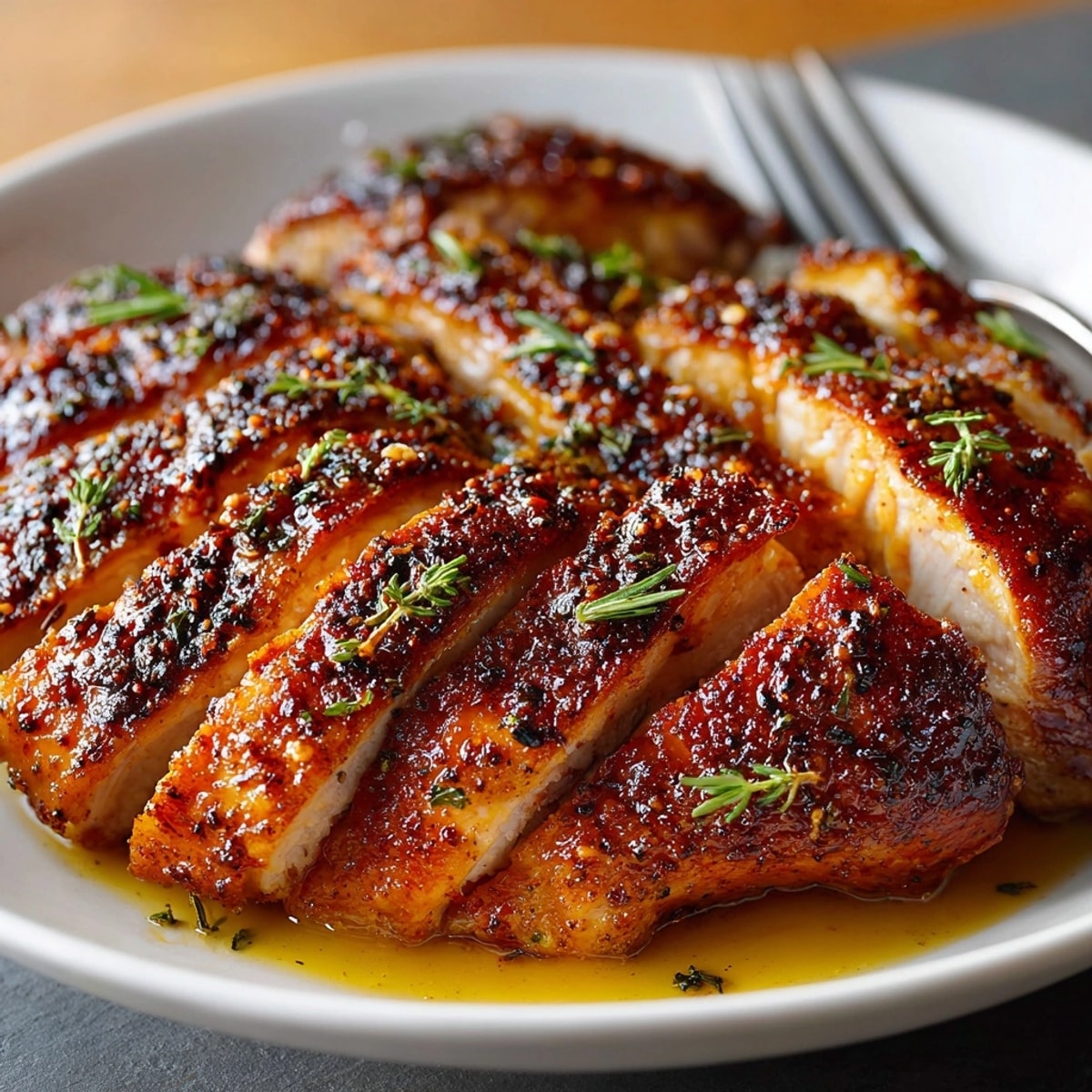 Juicy Spatchcocked Turkey with Cajun Spice, aromatic herbs beneath, ready to carve and serve.