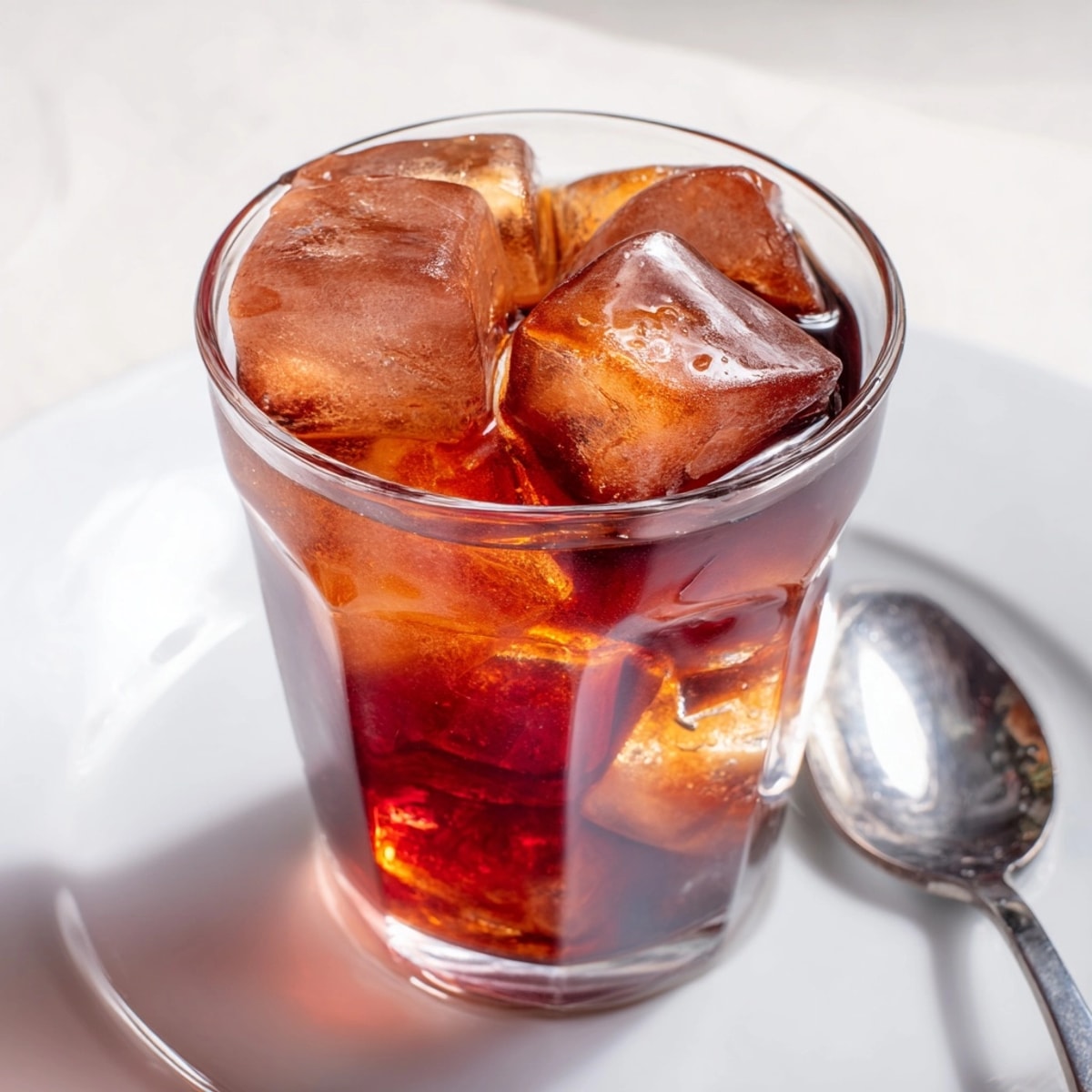 Iced Japanese coffee cascading over ice, a rich brown hue in a clear carafe.
