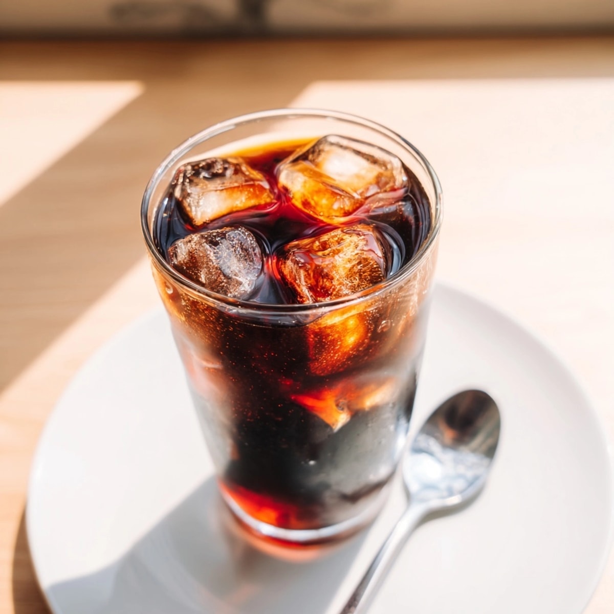 Elegant Japanese iced coffee served in a glass; cool, refreshing summer treat.