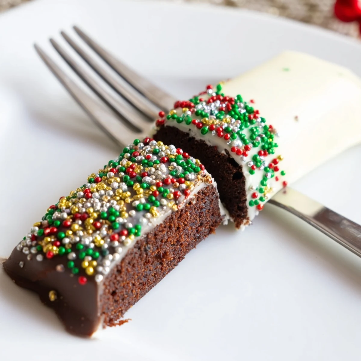 Decadent brownie sticks garnished with vibrant sprinkles, perfect for holiday parties.  
