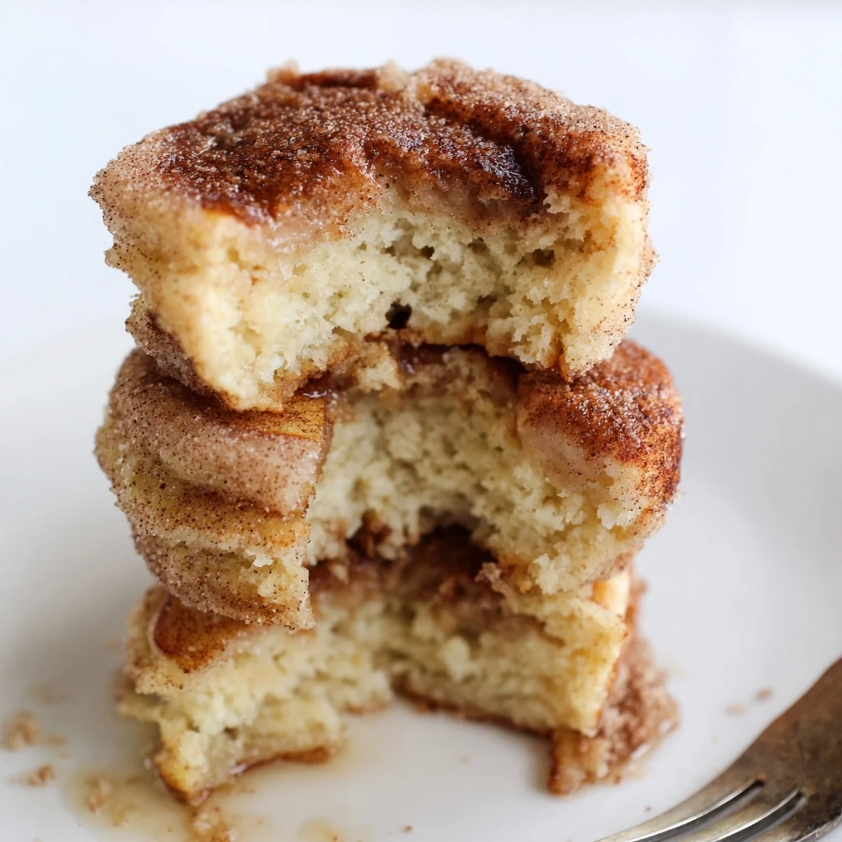 Flaky churro muffin pancakes topped with cinnamon sugar, perfect for brunch gatherings.  