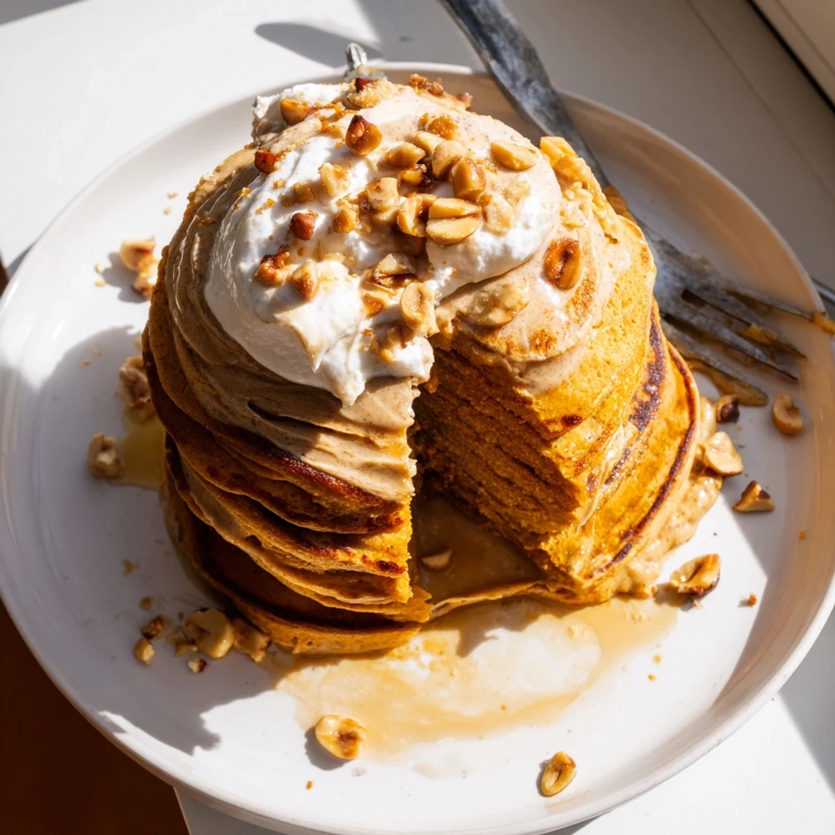 Pumpkin Spice Peanut Butter Pancakes