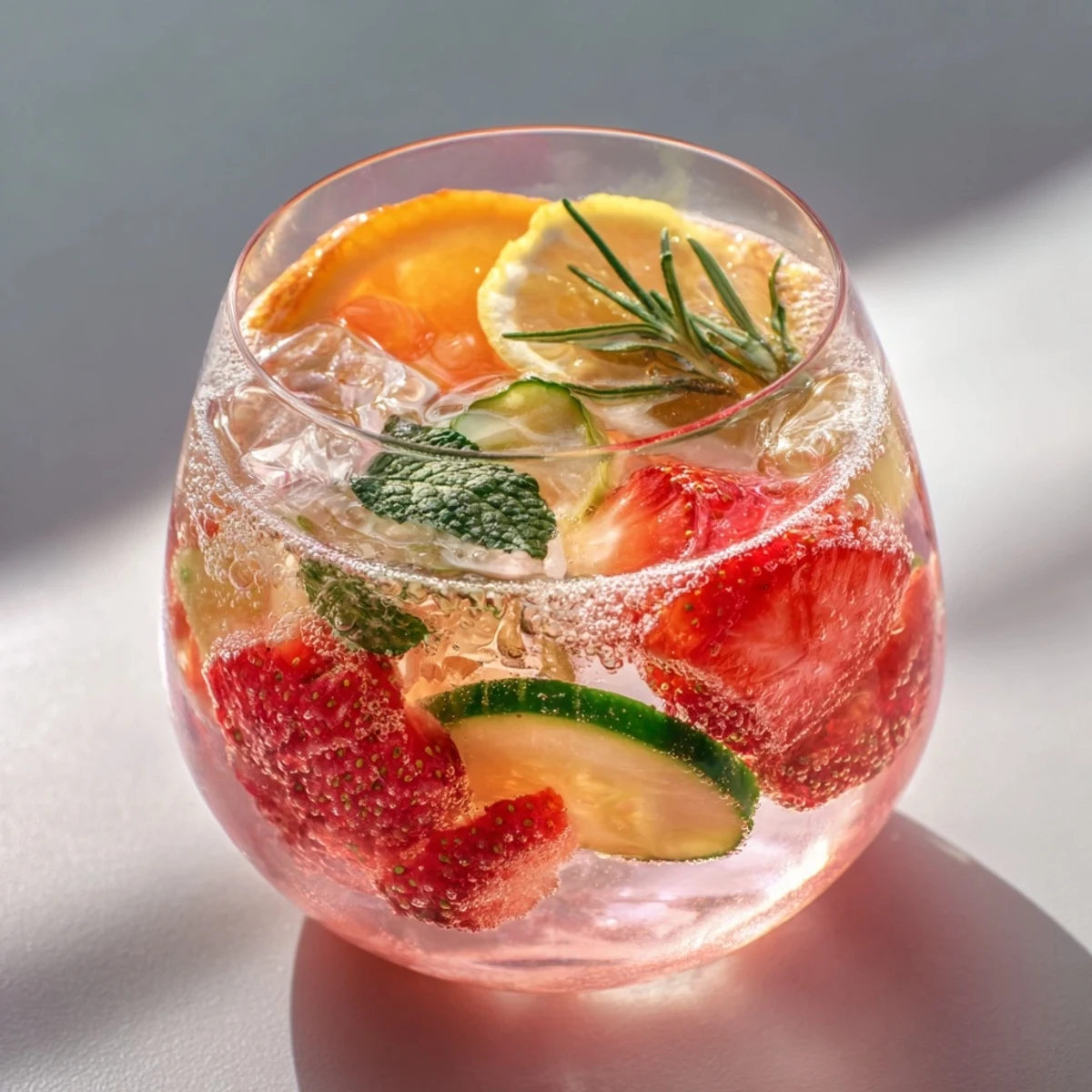 Refreshing water-based mocktails with fresh fruits and mint for a summer delight.  