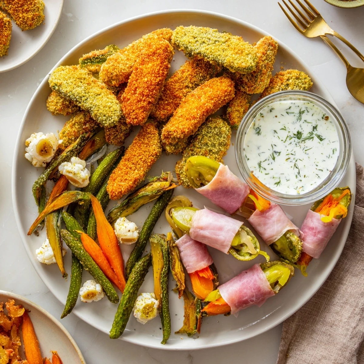 Enjoy a vibrant platter of fried pickles and pickled veggies in a Pickle Lovers Meal.
