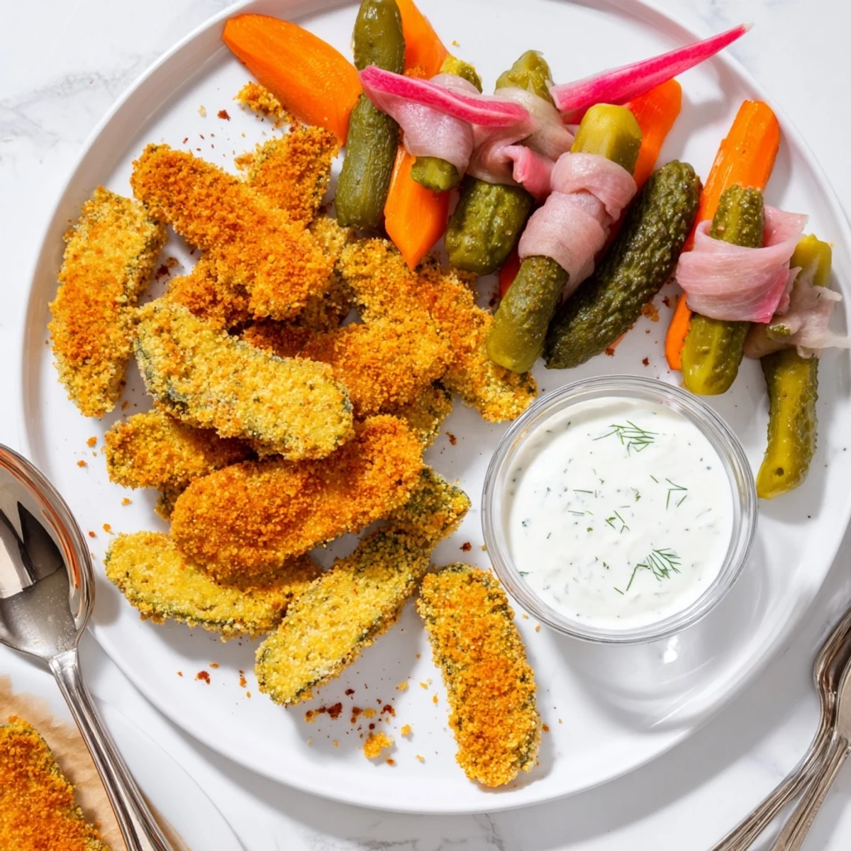 Crispy fried pickles served with assorted pickled vegetables for the ultimate Pickle Lovers Meal.  