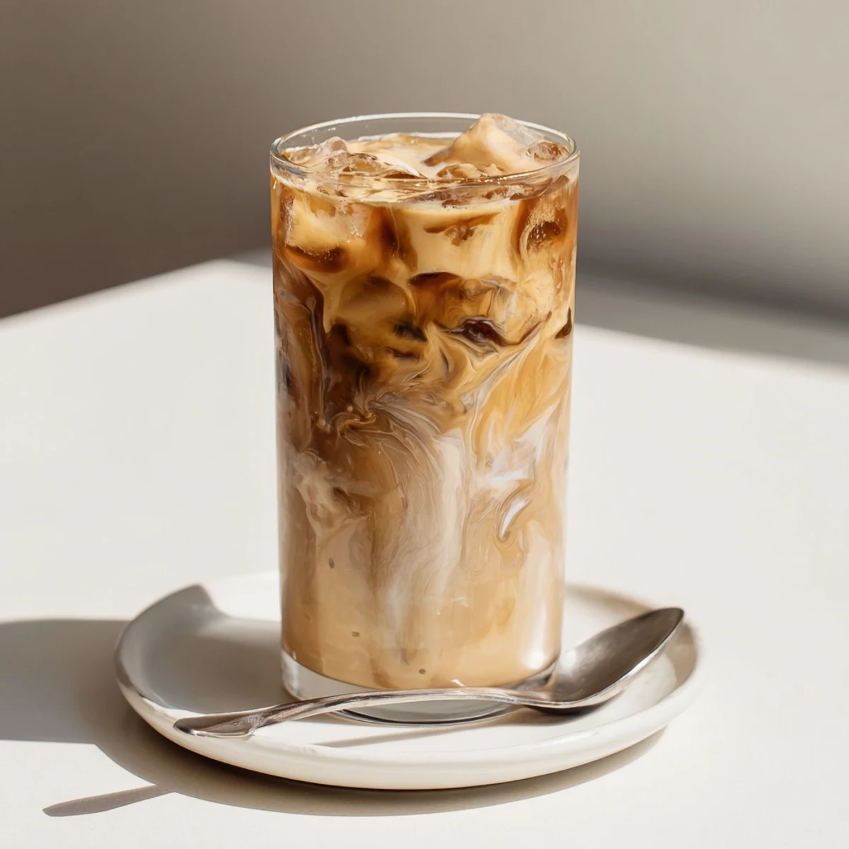 Chilled Tahini Iced Coffee served over ice, perfect for hot summer days.