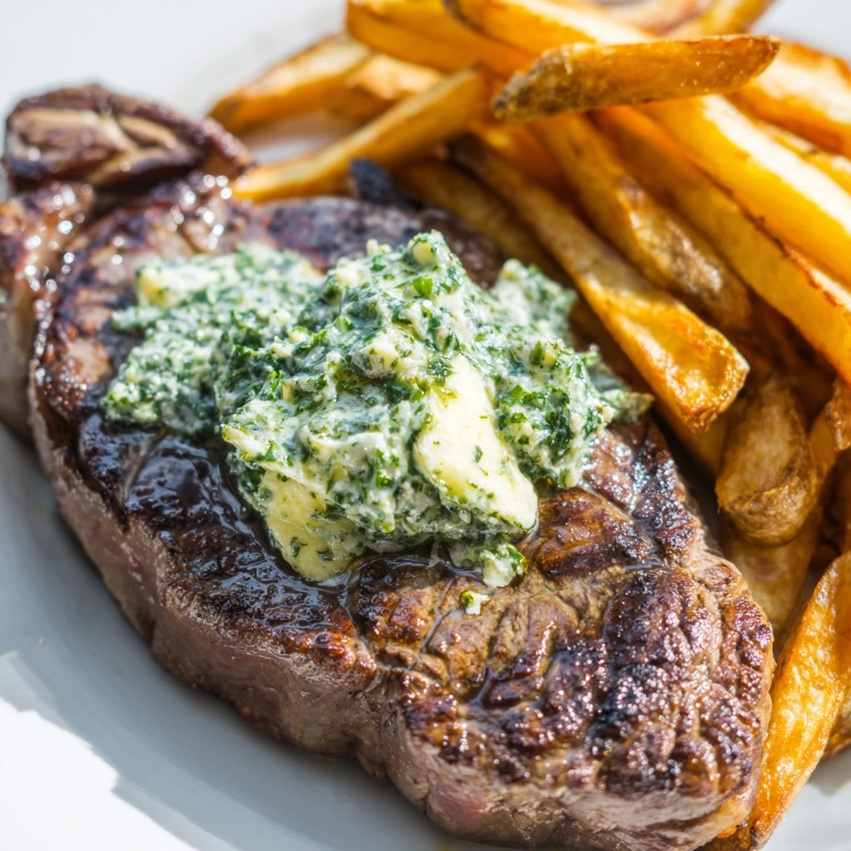 Succulent Garlic Butter Steak atop golden fries, rich flavor and satisfying crunch.