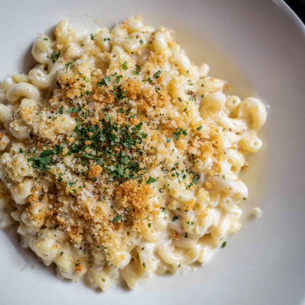This decadent Truffle Macaroni & Cheese boasts a rich cheese sauce and a crispy breadcrumb topping.
