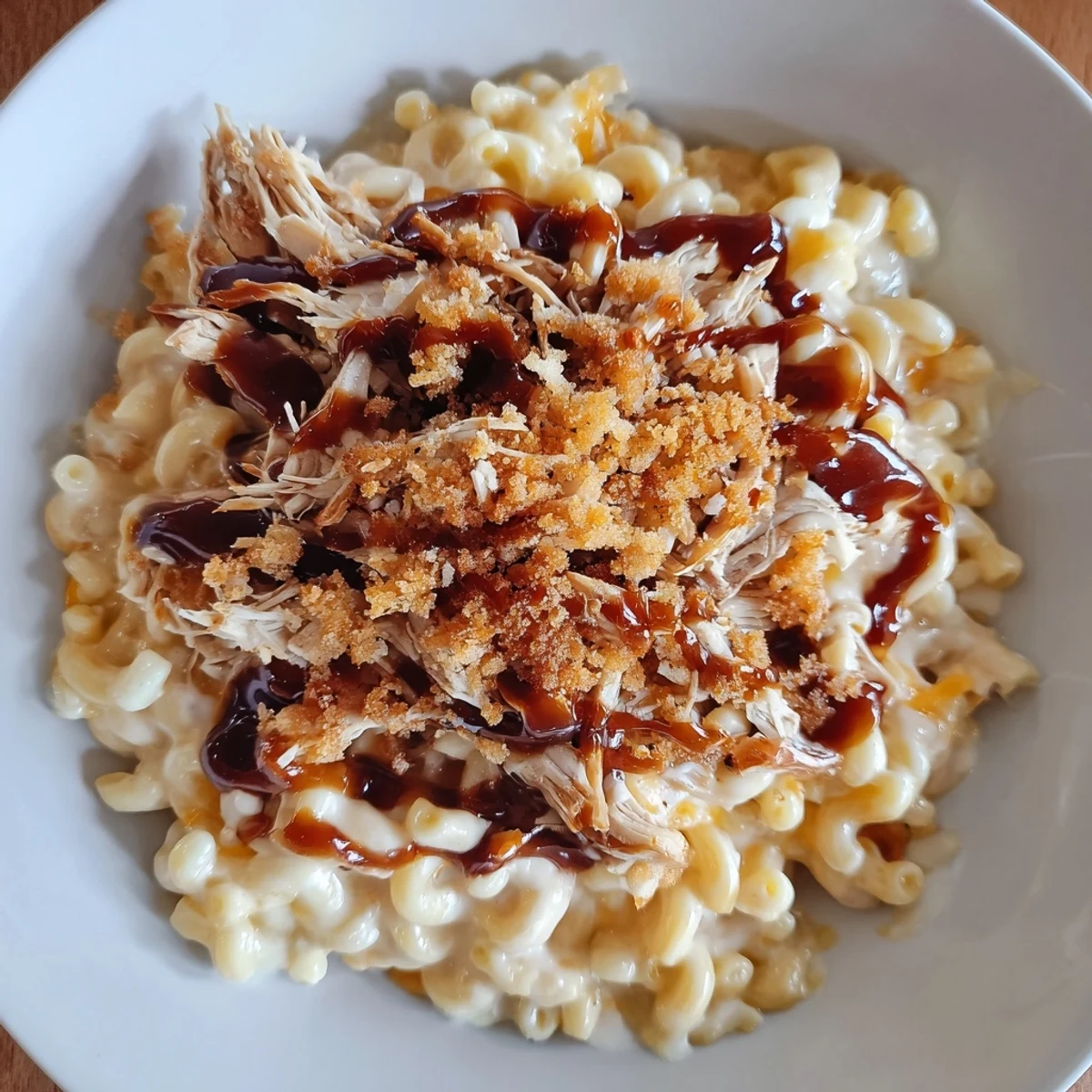 Creamy Classic Mac & Cheese with BBQ Chicken: A bubbling, golden casserole loaded with smoky chicken.