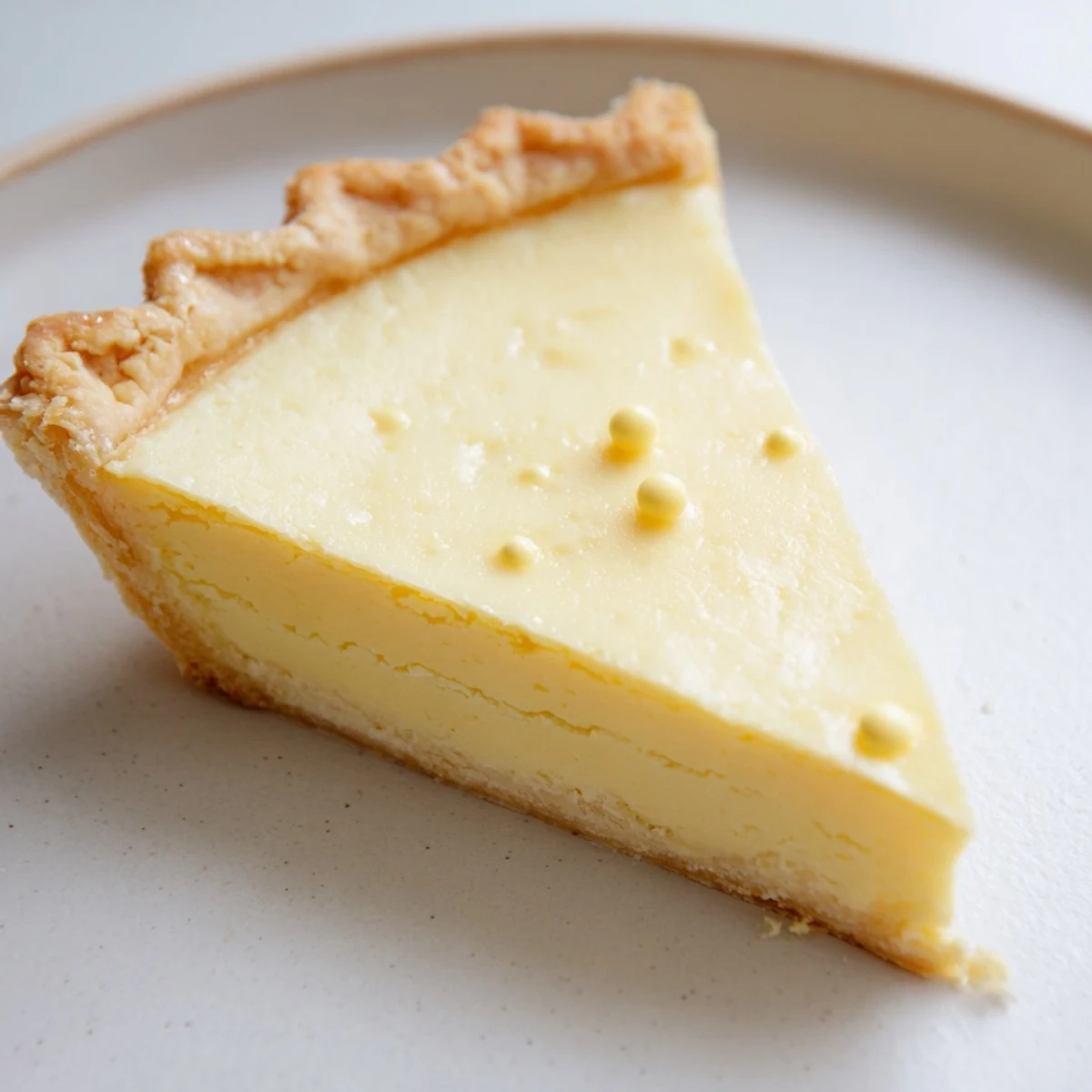 A slice of chilled Water Pie, perfect to serve; its creamy filling looks so inviting.