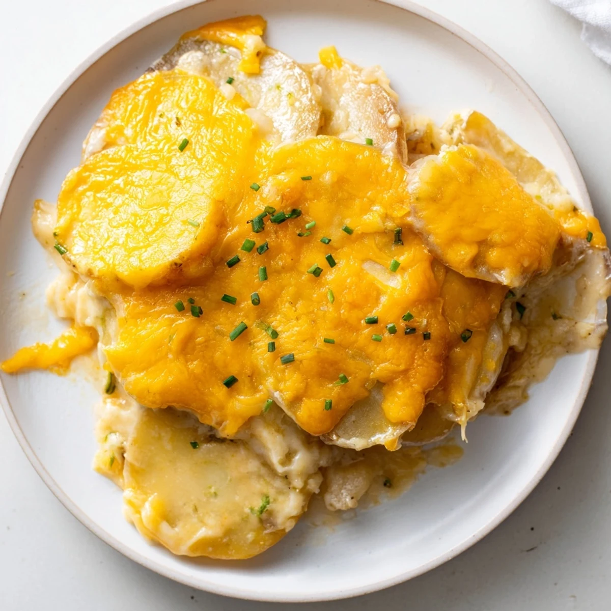 Golden brown Cheesy Scalloped Potatoes bubbling from the oven, a quintessential Southern side dish.