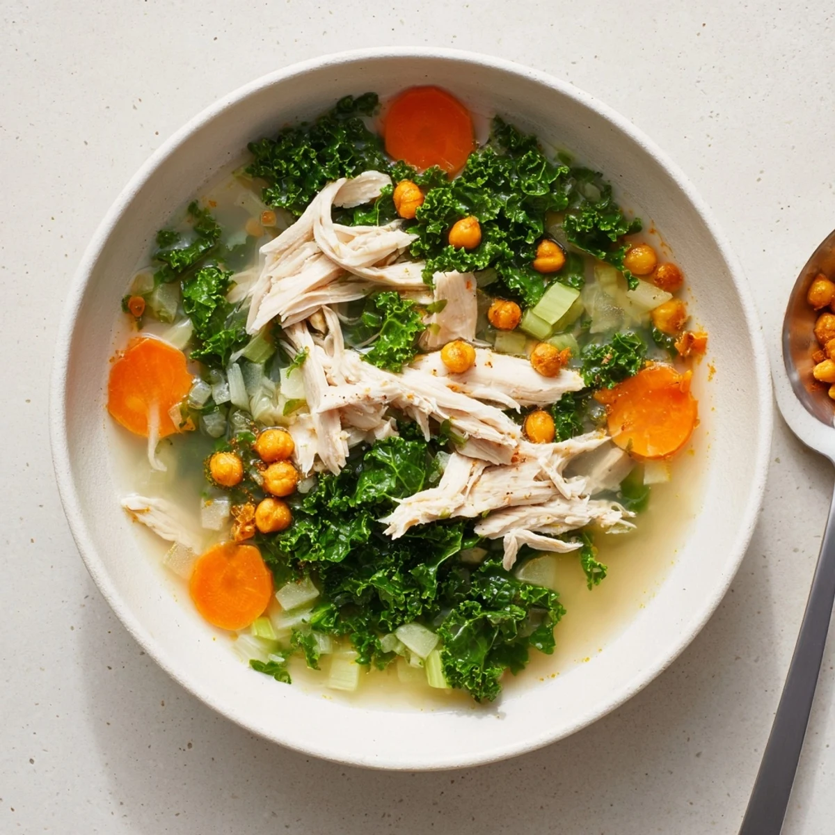 Chicken Kale Soup Crispy Chickpeas