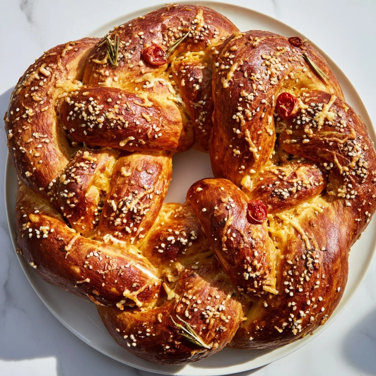 Golden-brown Budget Holiday Pretzel Wreath, beautifully shaped with coarse salt, awaiting a bite.