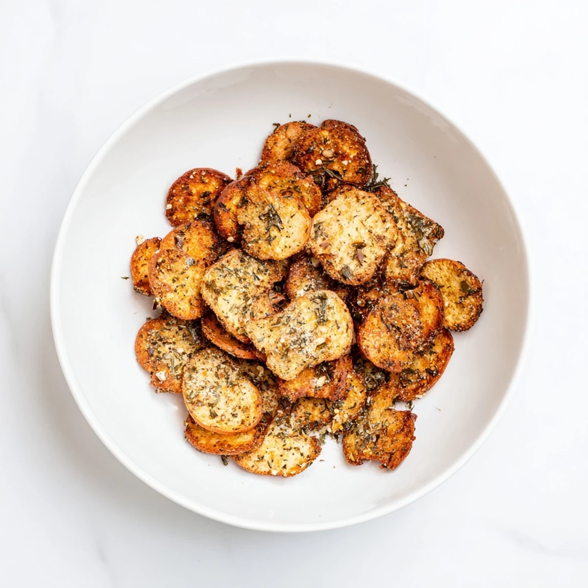 Golden, crispy Air Fryer Bagel Chip Christmas Mix with nuts and colorful candies, ready to serve.