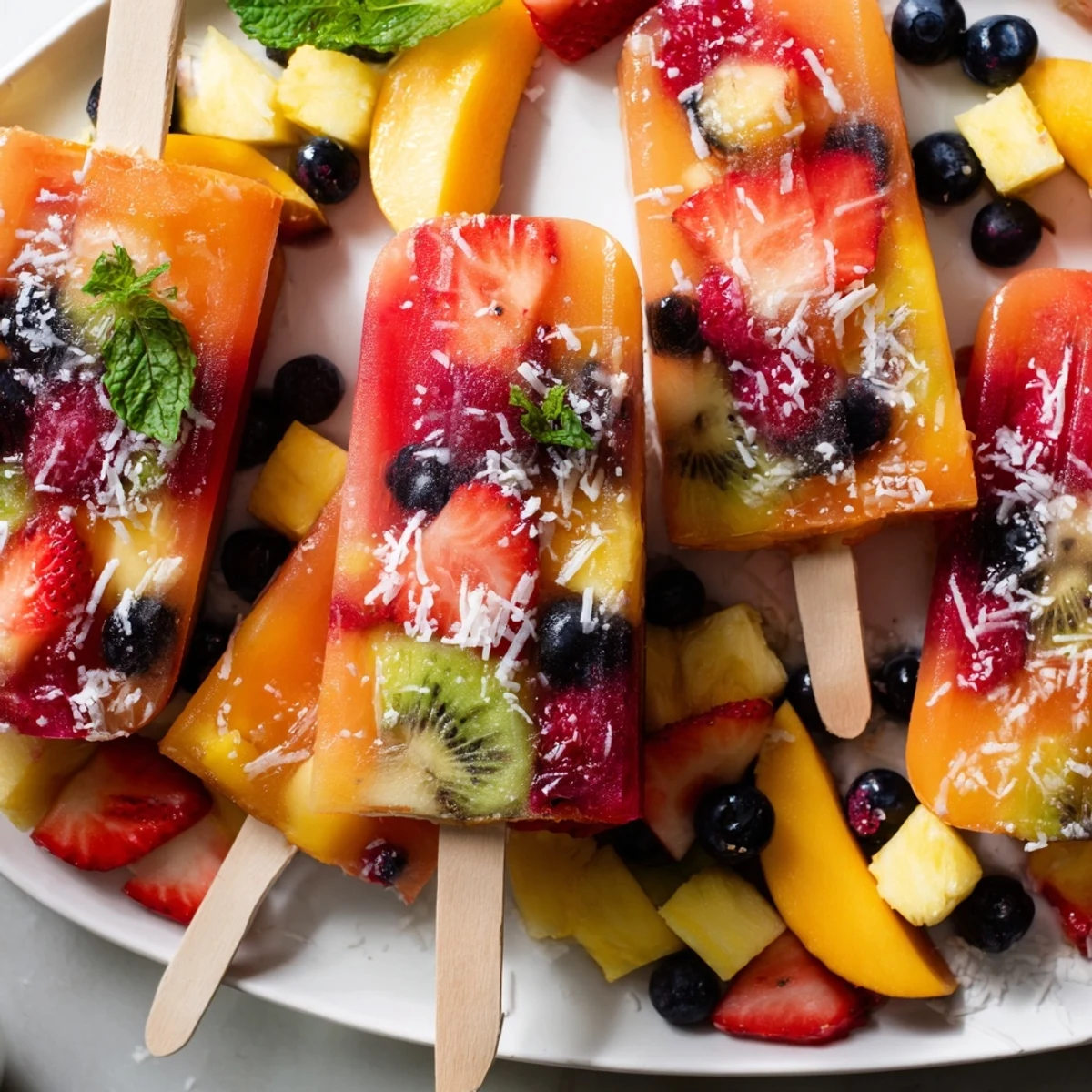 A beautiful Summer Popsicle Board overflowing with colorful popsicles, fruits, and tasty toppings, ready to enjoy.