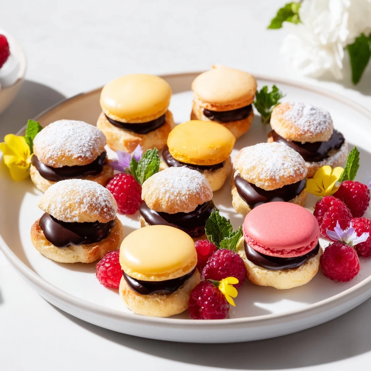 A beautifully arranged Montgolfière dessert platter featuring delicate French miniature treats, ready to serve.