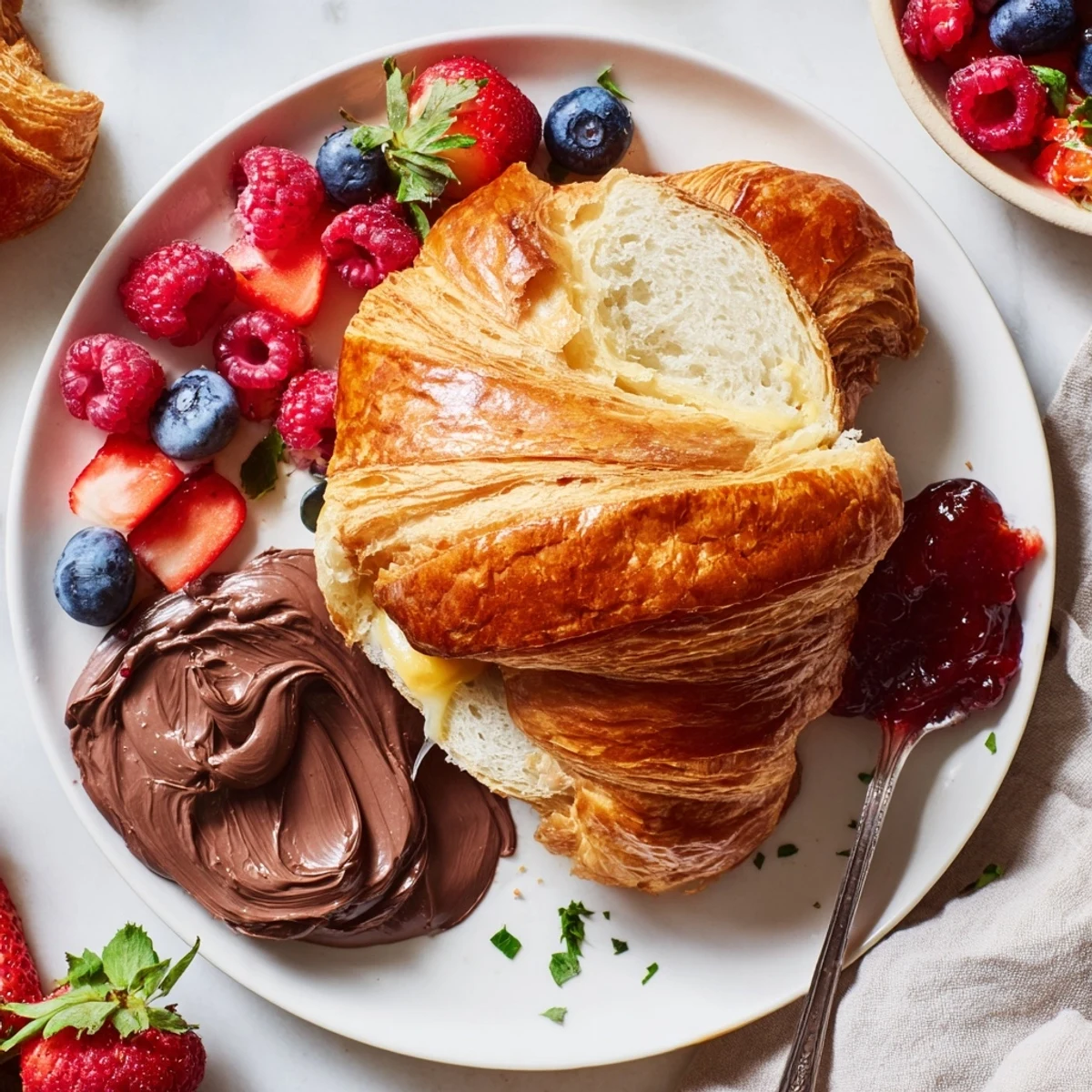 This delicious Cozy Fireplace Croissant Board offers a variety of sweet and savory croissant toppings.