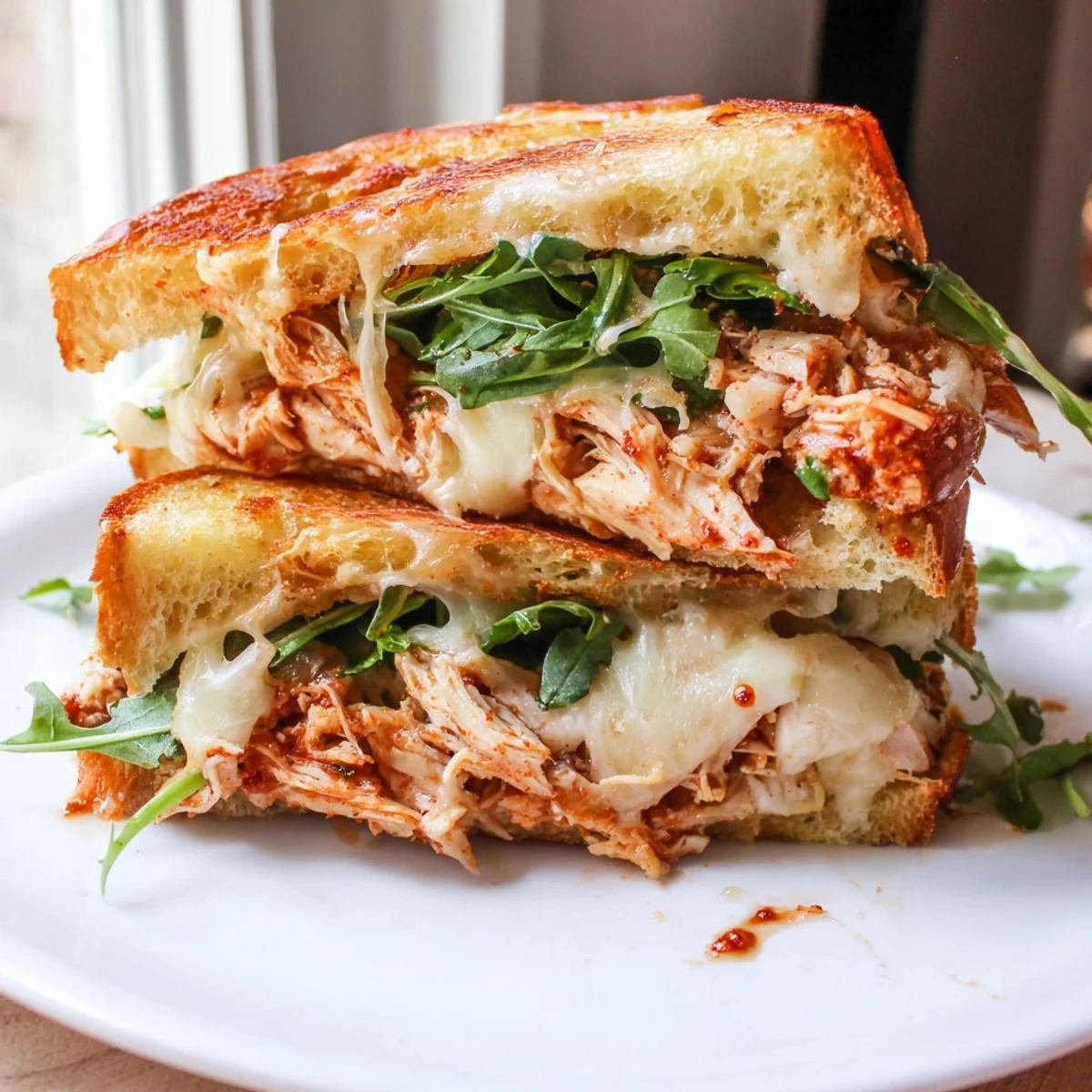 A beautifully grilled Leftover Pizza Chicken Sandwich showcasing bubbling cheese and a flavorful, satisfying meal.