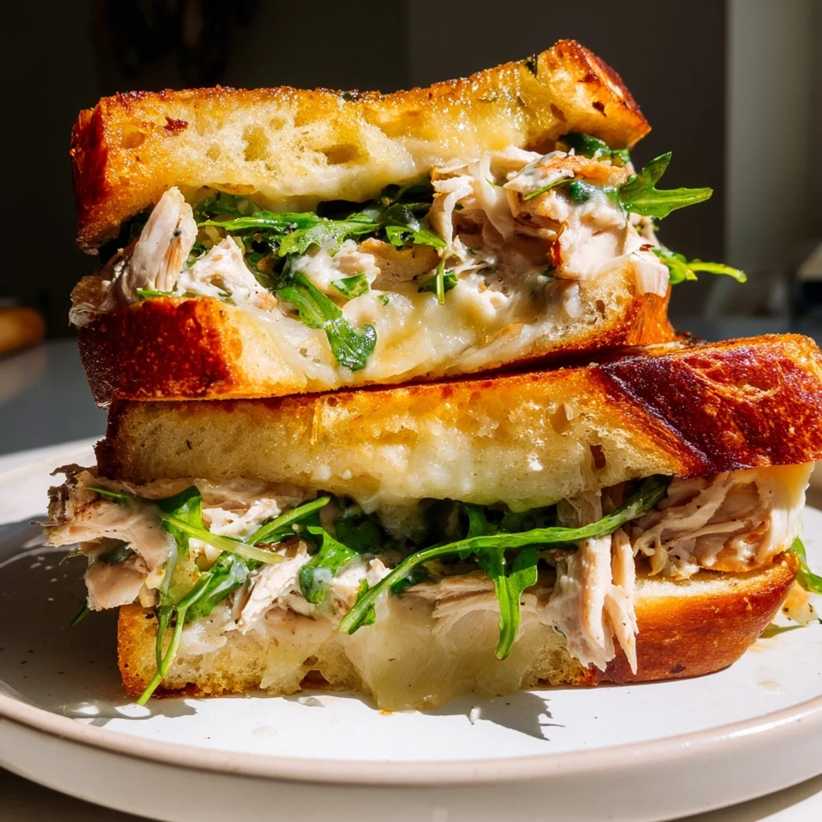 Golden, melty Leftover Pizza Chicken Sandwich, overflowing with cheese and tender chicken, ready to be enjoyed!
