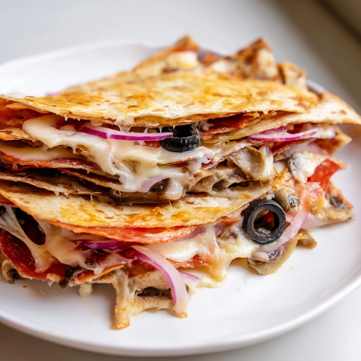 Crispy-edged Cheesy Tortilla Pizza Wrap packed with pizza flavors is the perfect quick and easy lunch.