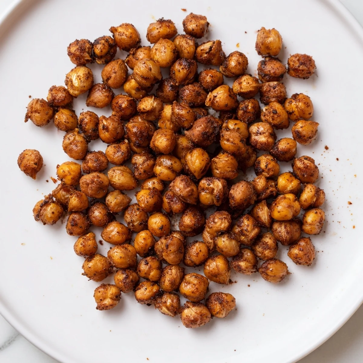 A close-up of the flavorful crispy chickpea snack, featuring a warm blend of spices for a delicious aroma.