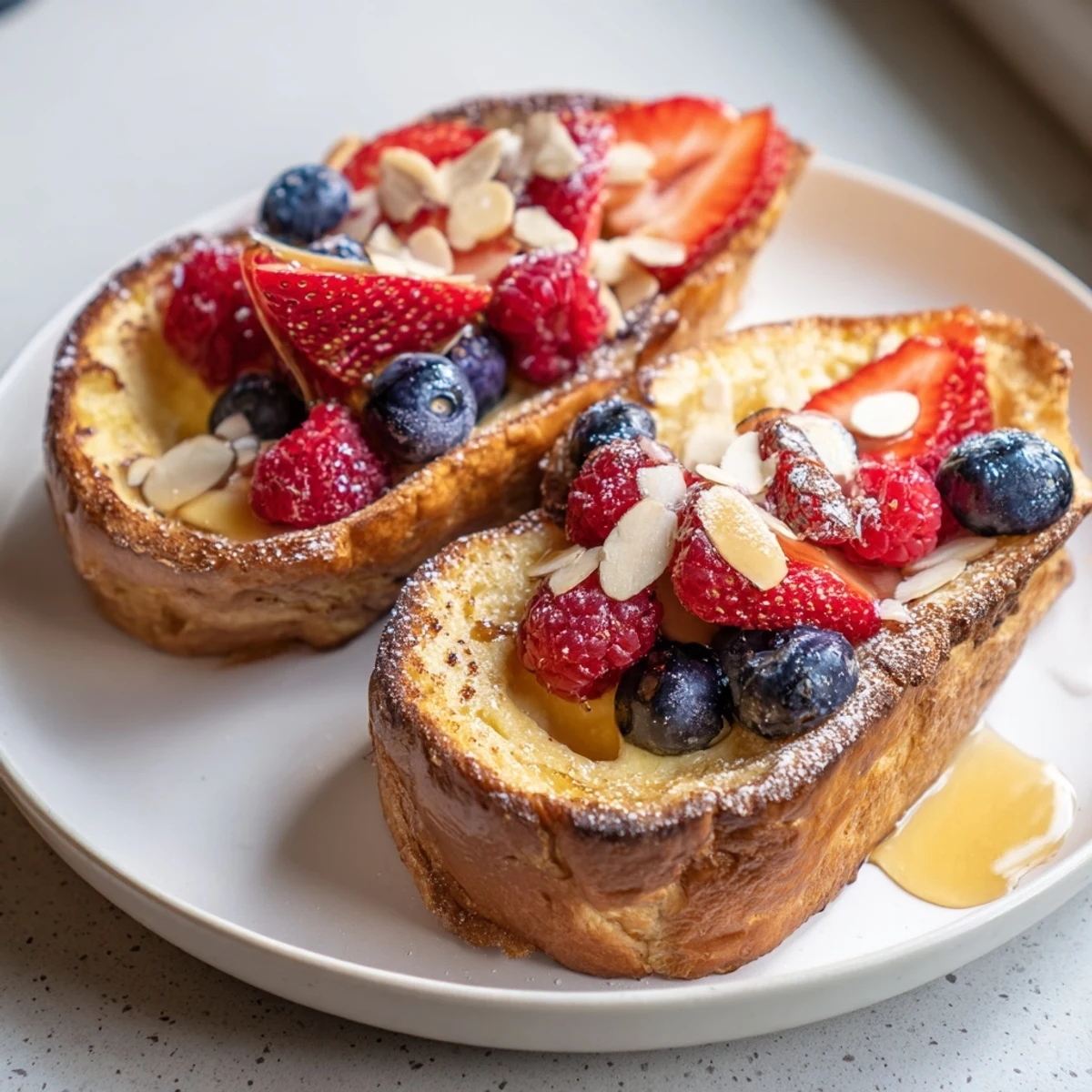 Brioche slices holding creamy custard transform into tempting custard toast, perfect for a brunch treat.