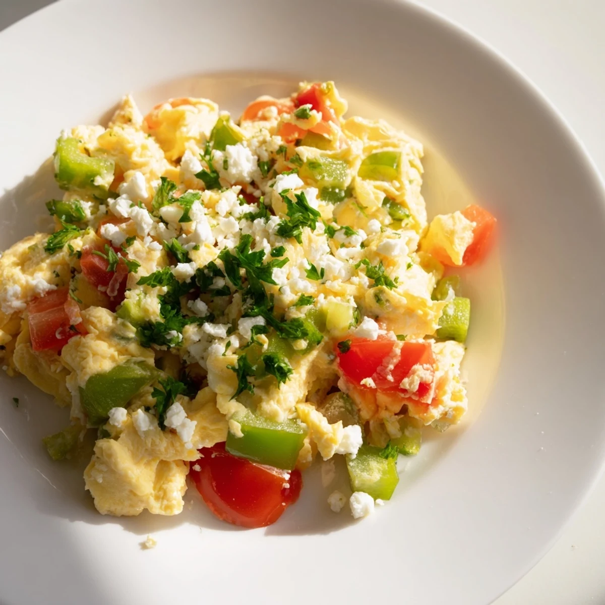 Golden, creamy Turkish Menemen with tomatoes and peppers, a flavorful breakfast delight.