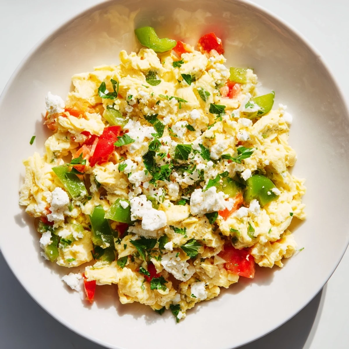 Enjoy a comforting bowl of Turkish Menemen, a simple egg scramble bursting with fresh flavors.