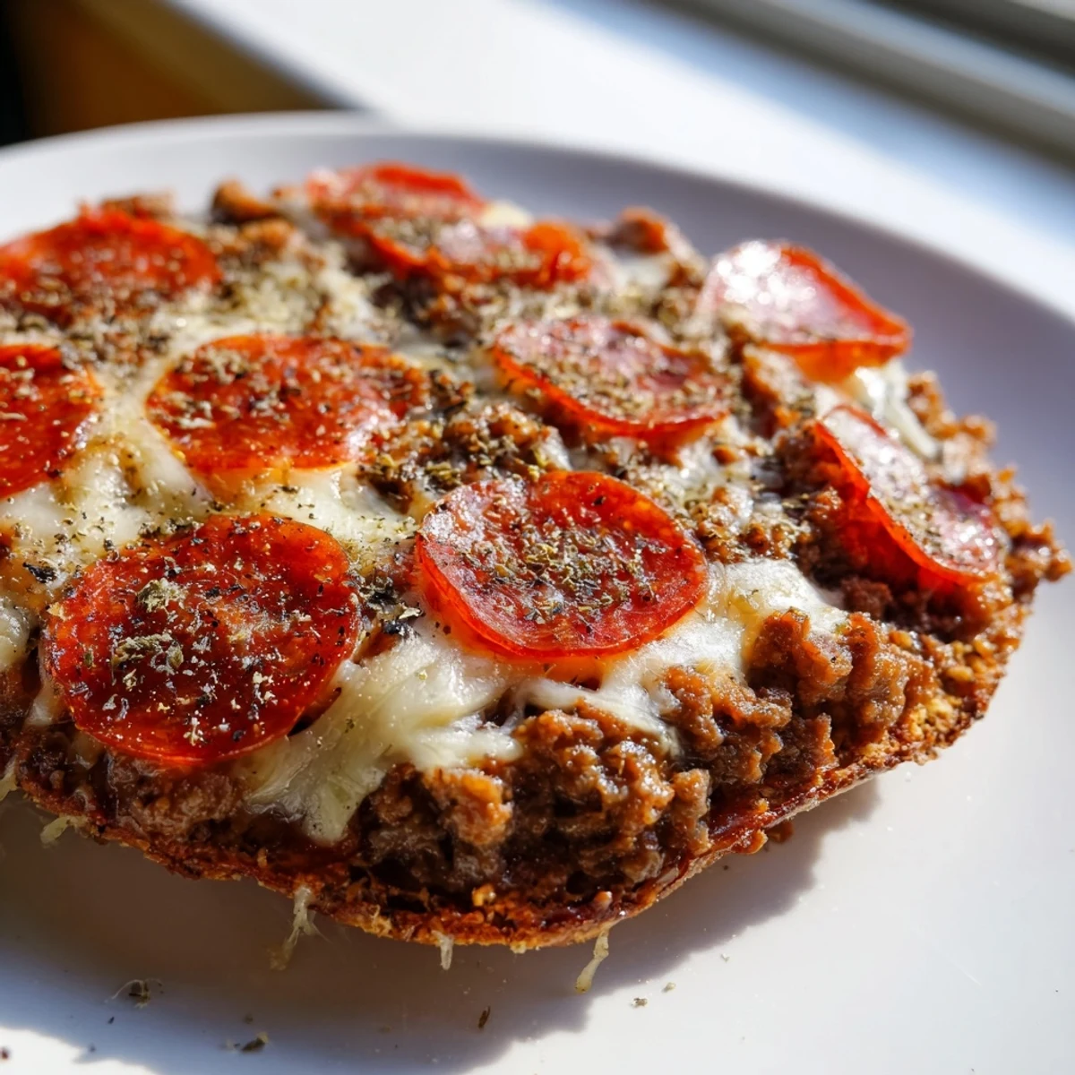 Close-up of a delicious Meat Pizza Pepperoni Stack showcasing layers of melted mozzarella and pepperoni.