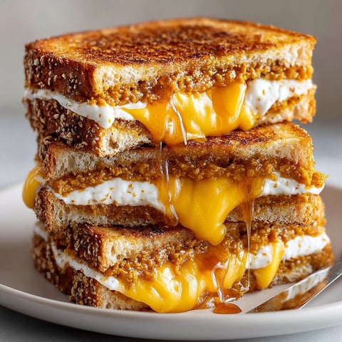 Warm, gooey Halloween Pumpkin Spice Grilled Cheese sandwich, golden brown, ready to be served and enjoyed.