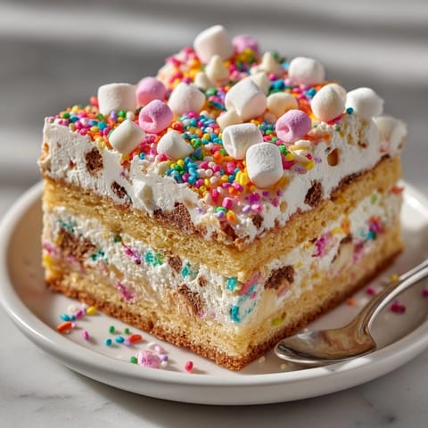 Golden-edged Chaos Cake Confetti Landslide Bars, a celebration of flavors with white chocolate chips and confetti.