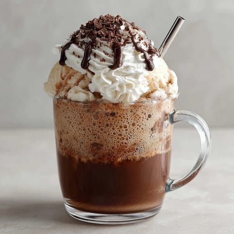 A close-up of a bubbly Root Beer Snowcap Hot Cocoa Float, perfect for a cozy winter evening.