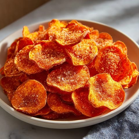 Homemade cinnamon sugar Air-Fryer Sweet Potato Chips, a simple sweet snack recipe.