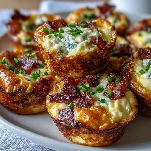 A close-up shows Ranch Bacon Breakfast Egg Bites with melty cheddar cheese and crispy bacon crumbles inside the muffin tin.