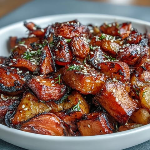 A colorful mix of seasonal vegetables tossed in savory miso-butter glaze and roasted until tender and golden.  