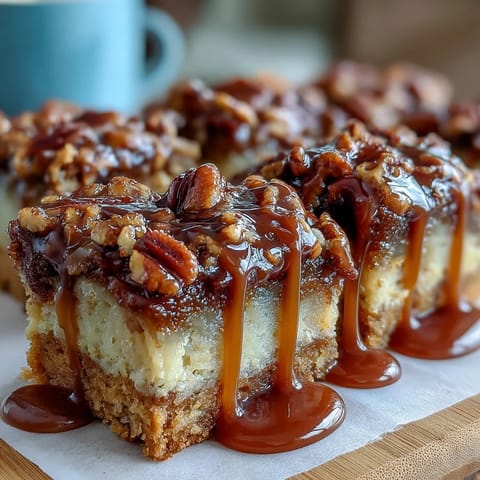 Kentucky Derby Pecan Pie Bars with Bourbon Glaze topped with golden toasted pecans and a glossy bourbon drizzle.