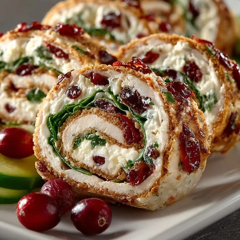 Freshly prepared Cherry-Cranberry Turkey Lunch Roll-Ups featuring vibrant colors, ready to be served on a platter.