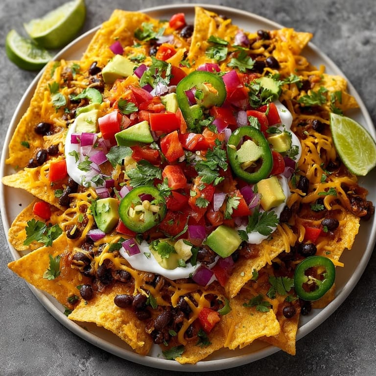 Enjoy a vibrant display of a Chaos Nacho Party Board featuring a variety of flavors and textures.