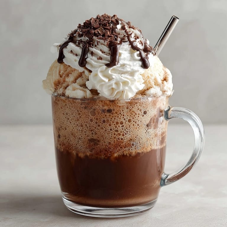 A close-up of a bubbly Root Beer Snowcap Hot Cocoa Float, perfect for a cozy winter evening.
