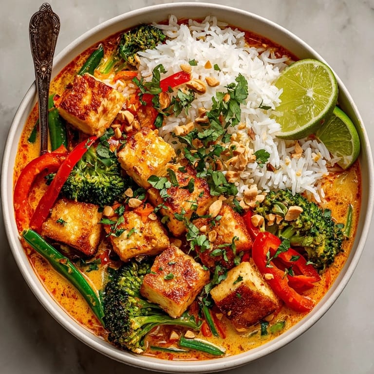 Hearty Thai Curry Coconut Rice Bowl featuring fluffy coconut rice and vibrant garnishes, perfect for dinner.