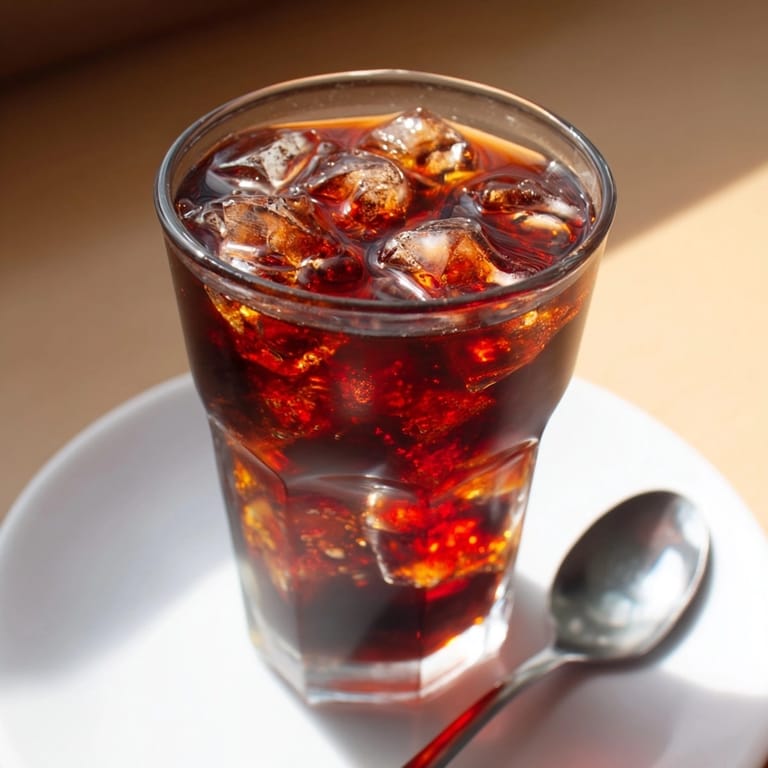 Brewing Japanese iced coffee: Hot water over coffee grounds, melting clear ice cubes.