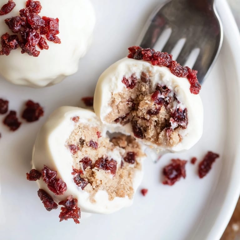 Fabulous bite-sized ginger cranberry muffin truffles, elegantly coated in white chocolate bliss.  